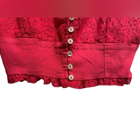 Free People “Here I Go” Button up Brami Crop Top, Cotton blend in hot pink/red - Picture 5 of 8